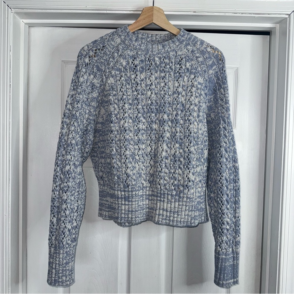Boden Blue Heather Sweater Crop Cable Knit L